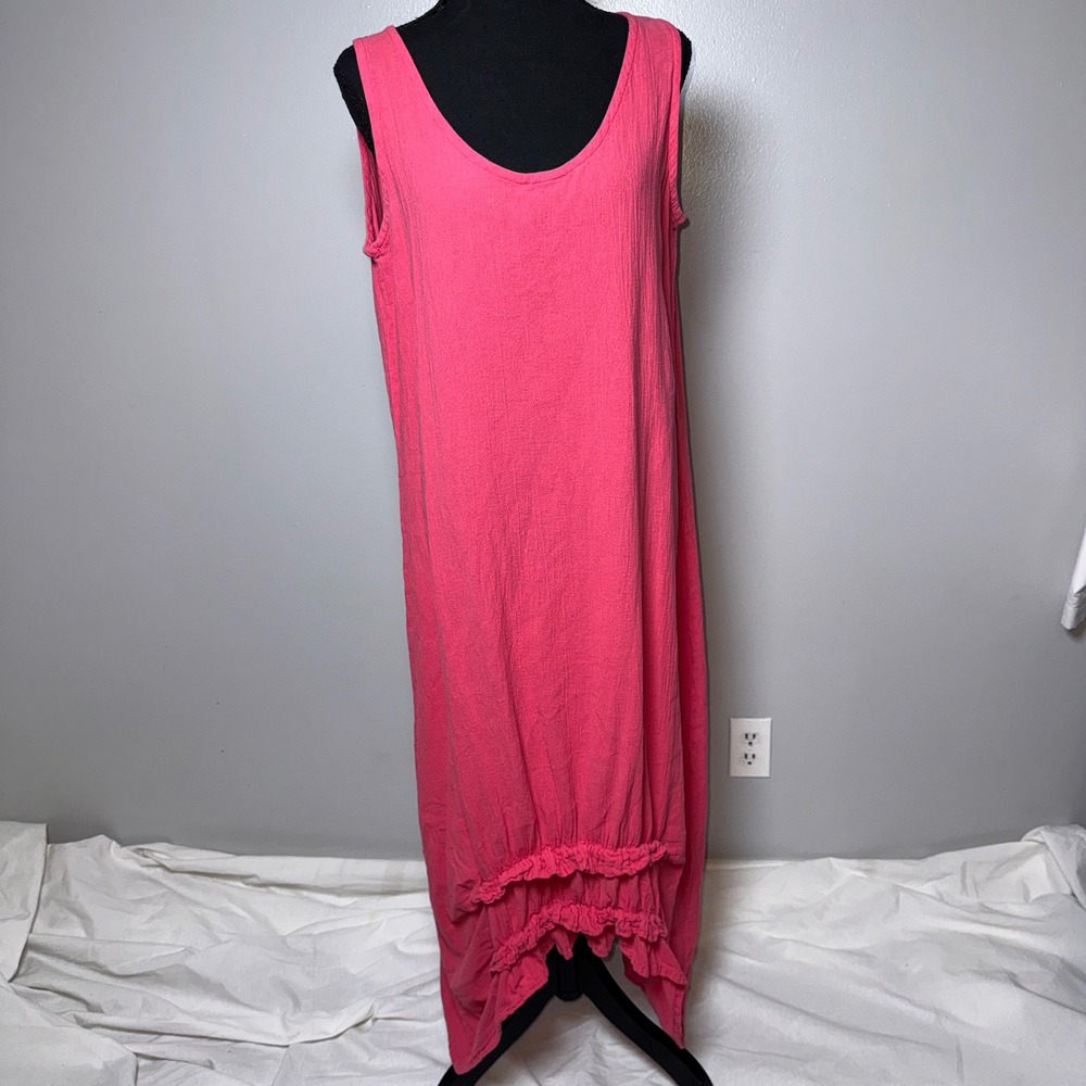 Oh My Gauze Pink Cotton Gauze Sleeveless Ruffle Hem Maxi Dress Size 1 S/M